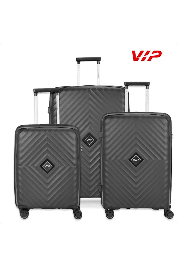 Vip Quad Hard Casing Luggage Trolley Bag 3 Pieces 63 x 66 x 76 cm Size Black Trendyol