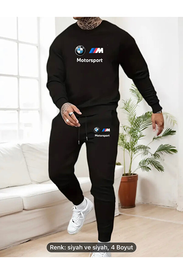 NEW TRENDY COLLECTİON Bmw Motorsport Pattern Crew Neck Tracksuit Set -  Fadeless Pilling Sweatshirt \u0026 Sweatpants- Trendyol