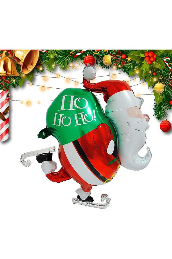 kidspartim-Christmas Ice Skating Santa Claus Gift Foil Balloon with Sack 79X89 cm 1