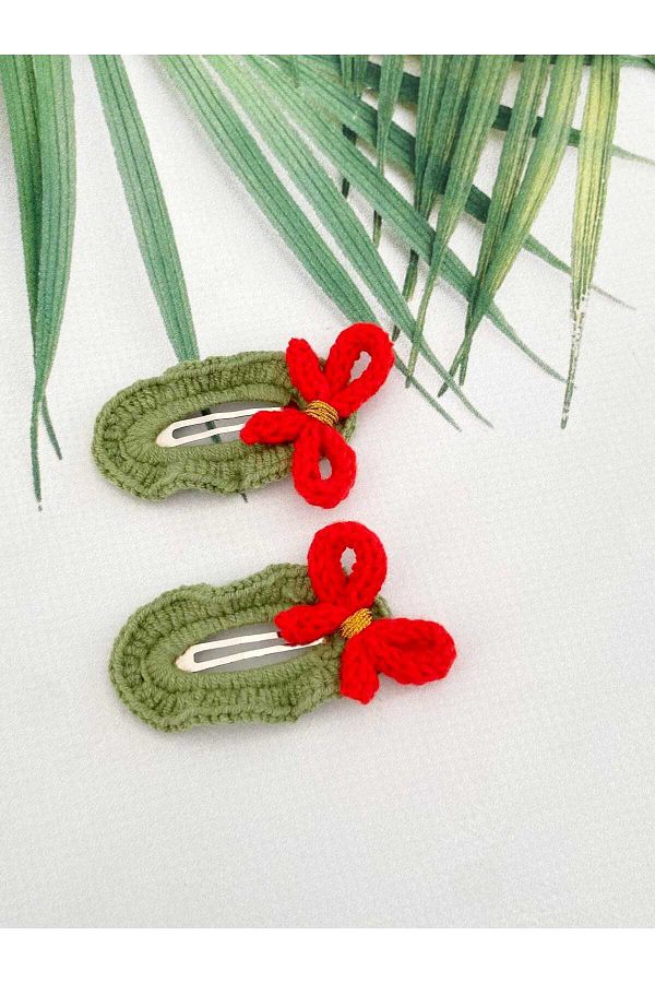 Kadın Girişimciler Atölyesi-New Year's Themed Red Bow 2-Piece Snap Buckle (Suitable for Any Age Group Use) 1