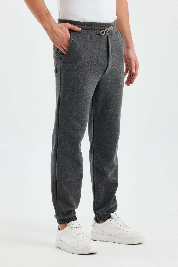 DENSMOOD-Men's 3 Thread Ribbed Tracking Pants with Elastic Waist 1