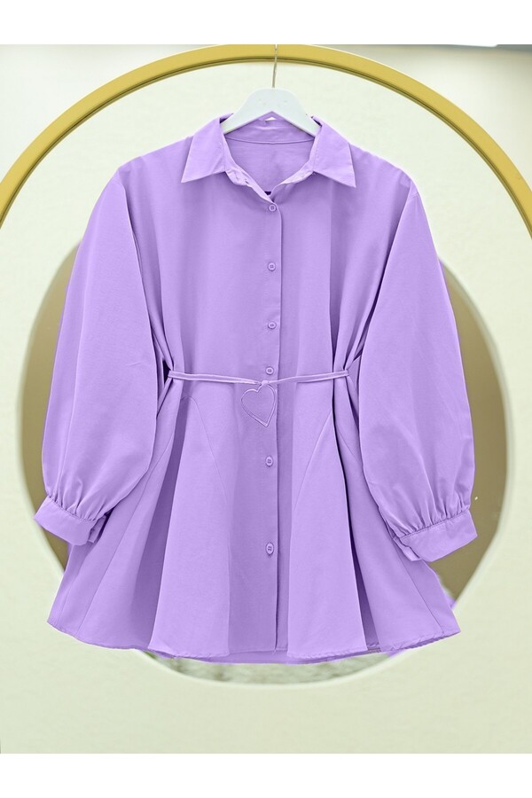 Modamorfo-Lilac Poplin Tunic with Piece Fabric and Buttons 1