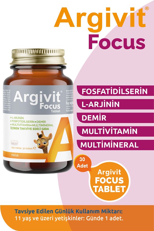 Argivit-Focus Phosphatidilcerin, L-Arginine, Multivitamin and Multi-Mineral Tablet 30 Pieces 1