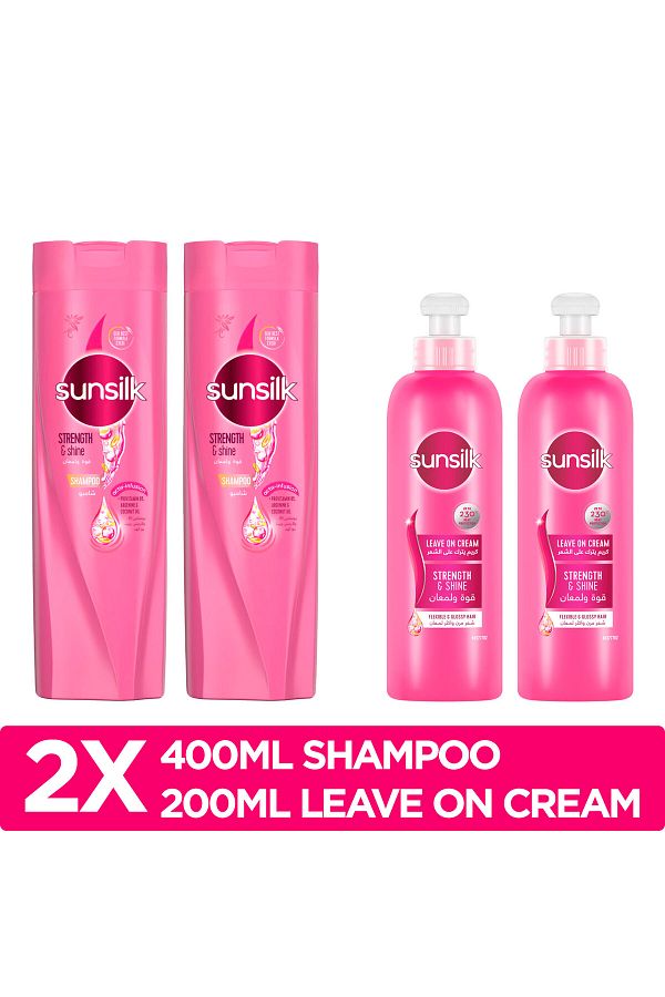 Sunsilk-Shampoo, Strength & Shine, 400ml x2 + Leave On Cream 200ml X2 1