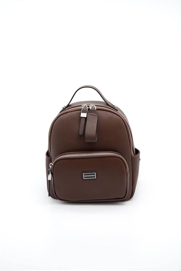 Silver Polo-Silver & Polo Brown - Brown Sp1130 Women's Backpack 1