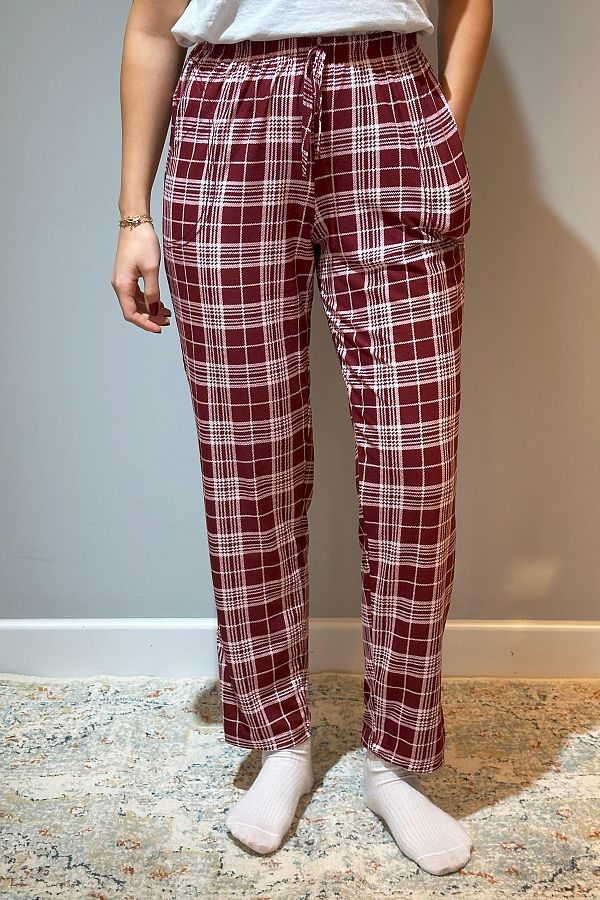 REMSA-Pantaloni de damă din piele intoarsa cu model în carouri bordeaux - 120B 1