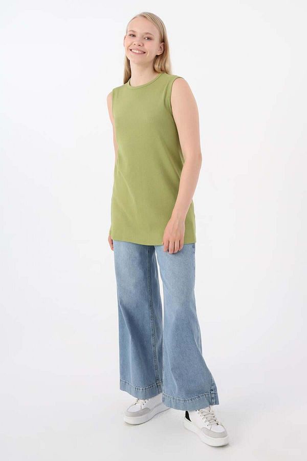 ALLDAY-Light Green-Cotton Ribbed Sleeveless T-Shirt 1