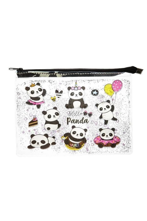 VUKİ-Transparent A4 File with Panda Glitter and Water Zipper 1