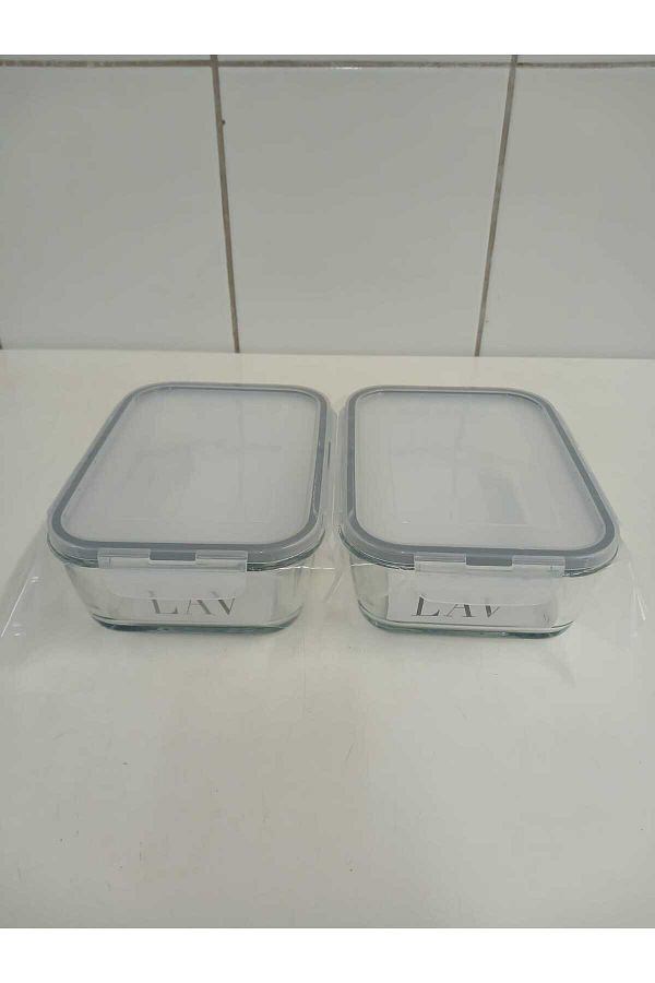 LAV-Feyzade Fresco Set of 2 Glass Storage Containers with Lock - Rectangular (1200 Cc) 1