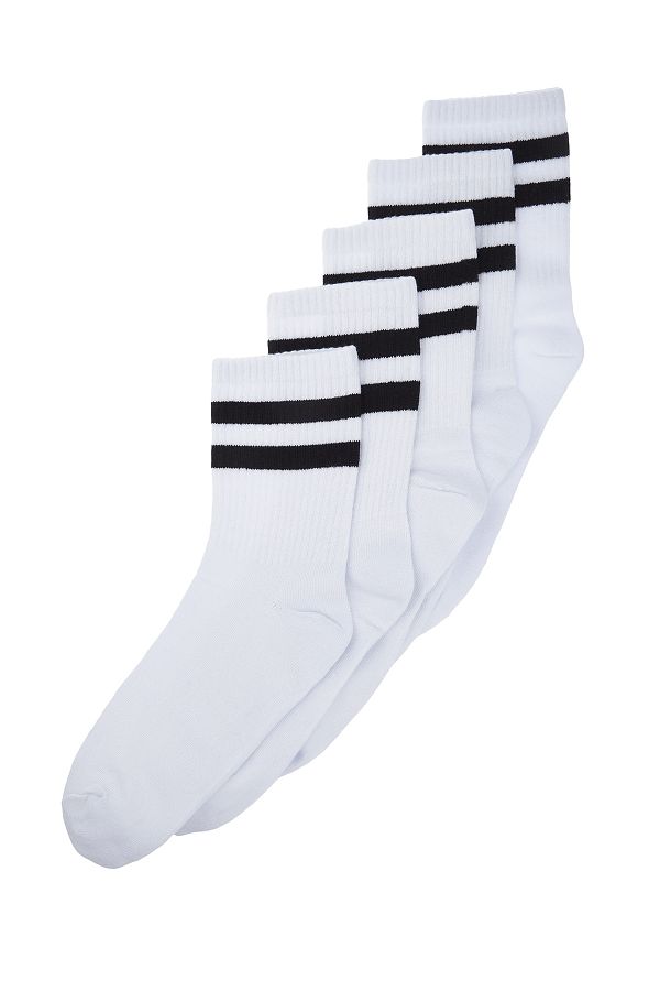 Trendyol Collection-Weiße Baumwollsocken mit Streifen – College, Tennis, mittlere Größe TMNSS24CO00017, 5er-Pack 1