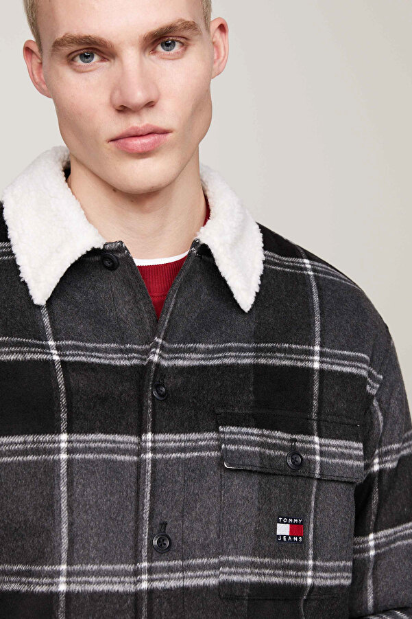 Tommy Hilfiger Men's Tjm Check Sherpa Overshirt Ext Coat Black