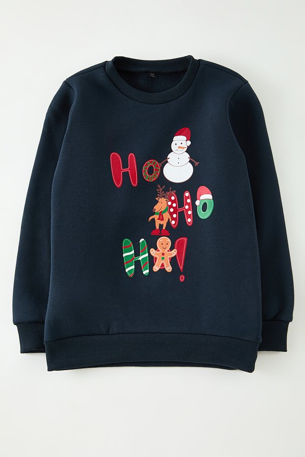 TRENDYOLKIDS Knitted Sweatshirt - Navy Blue Printed, Tkdaw25Sw00098