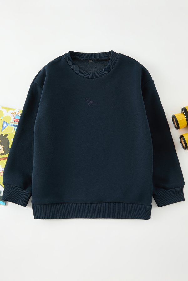 TRENDYOLKIDS Navy Blue Boy's Plain Knitted Mini Me Sweatshirt Tkdaw25Sw00119