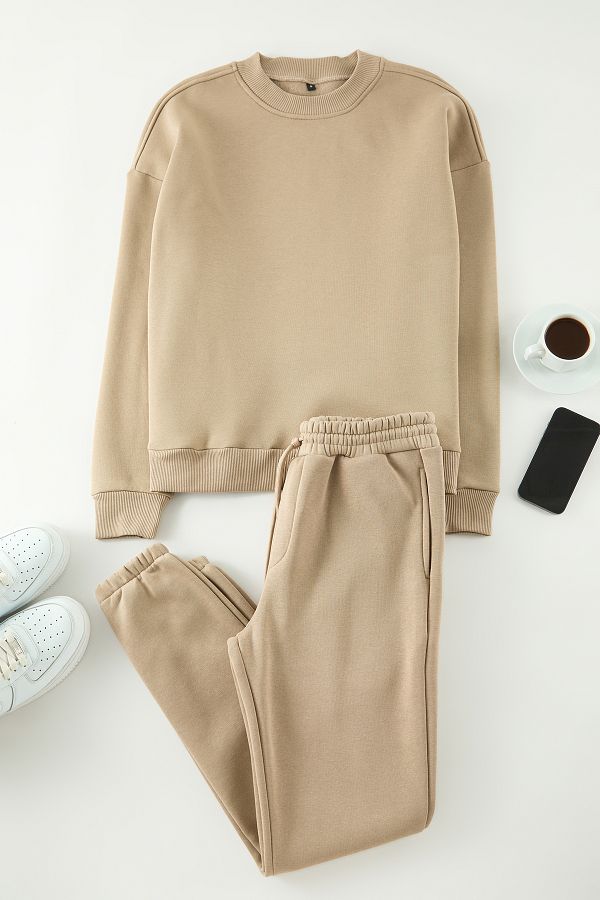 Edit by Trendyol-Mink Oversize/Wide Cut Turtleneck Inside Fleece/Warm Sweatpants Set 1
