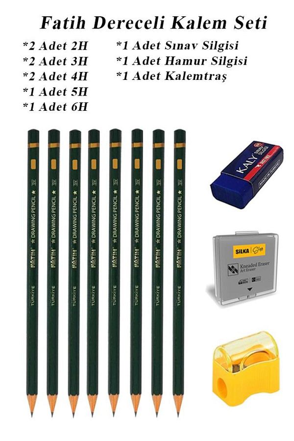 Artlantis-Art Marker Fatih Graduated Pen Set Charcoal Set 2H 3H 4H 5H 6H Set of 11 Exam Eraser and Hamu 1