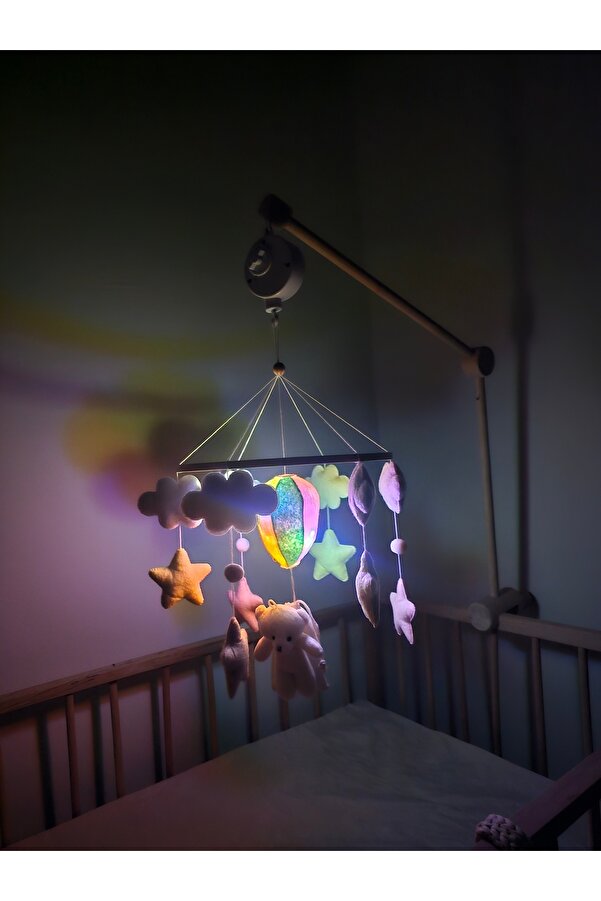 hobiimobiii IŞIKLI Müzikli Dönence  projeksiyon tavana ışık yansıtan projektör 2 kademeli bebek beşik süsü