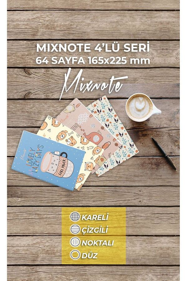 papirus craft-A5 4-Piece Notebook Set - 32 Sheets, Checked and Striped Dot Detail 1