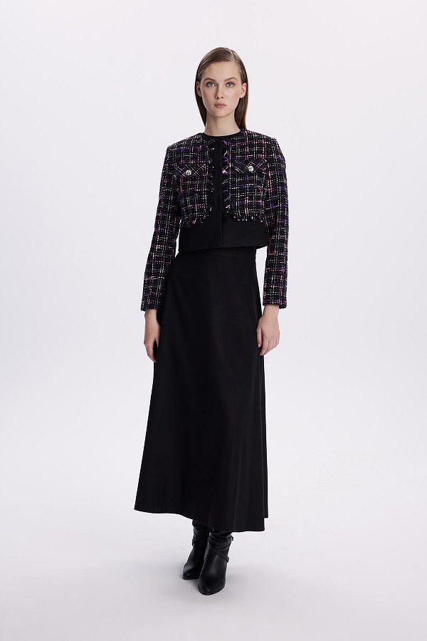 Zühre-Fuchsia Tweed Patterned Button Detailed Set - Tk-1397 1