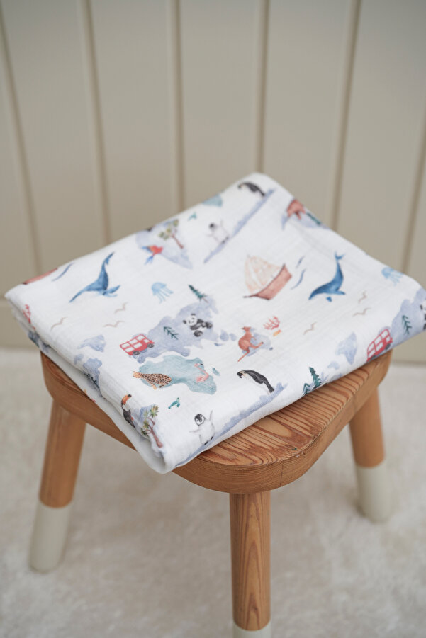 Tuğba Kuğu Baskılı Müslin Kumaş  | Earth Animal