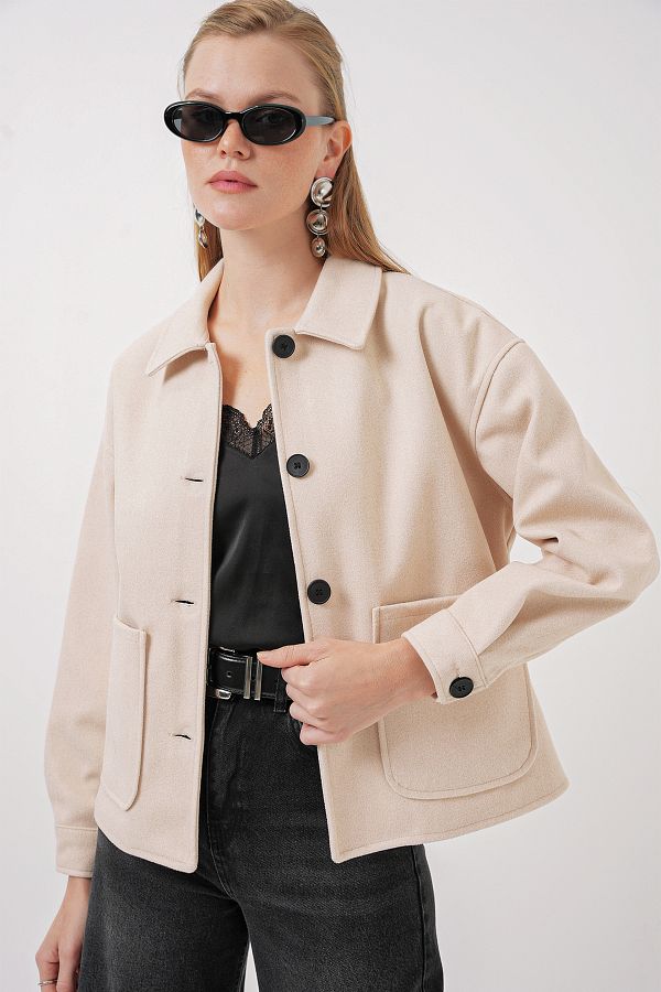Bigdart-0713 Damen-Kaschmirmantel – Creme 1