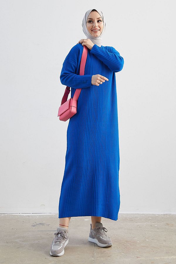 InStyle-Arissa Turtleneck Long Knitwear Dress - Navy Blue 1