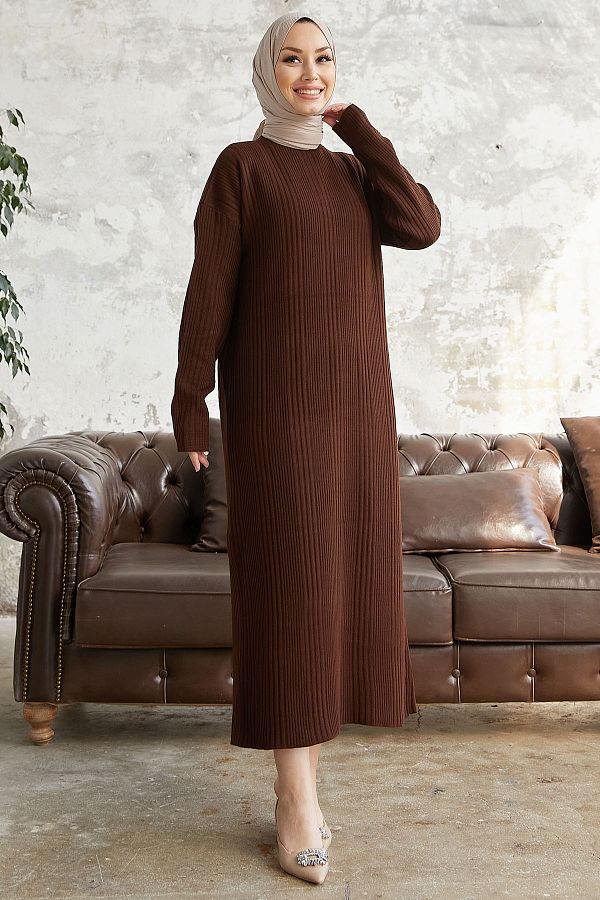 InStyle-Arissa Turtleneck Long Knitwear Dress - Bitter Brown 1