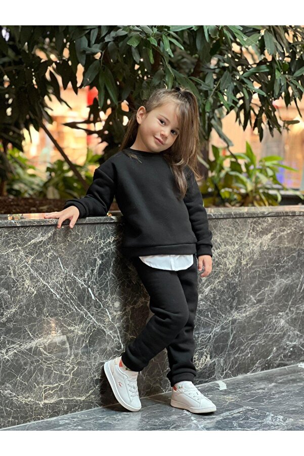 meqlife 3 iplik çocuk kalın kışlık şardonlu  Siyah