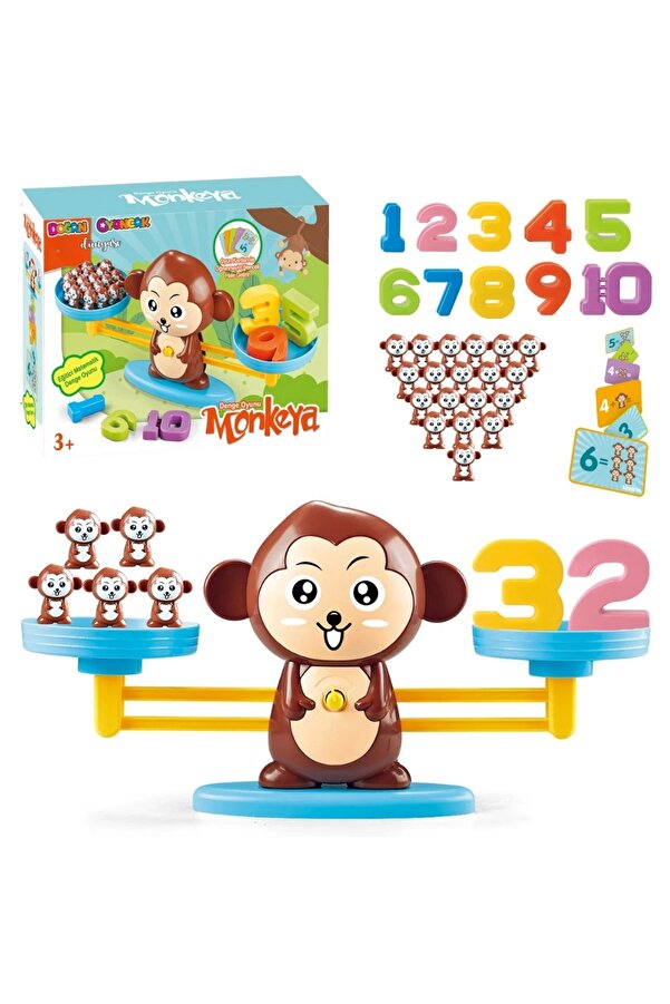 Doğan Oyuncak Dünyası Eğitici Maymun Denge Oyunu - İşlem Kartlı Matematik Öğretici Oyun Seti - Eğitici Matematik Oyunu - A