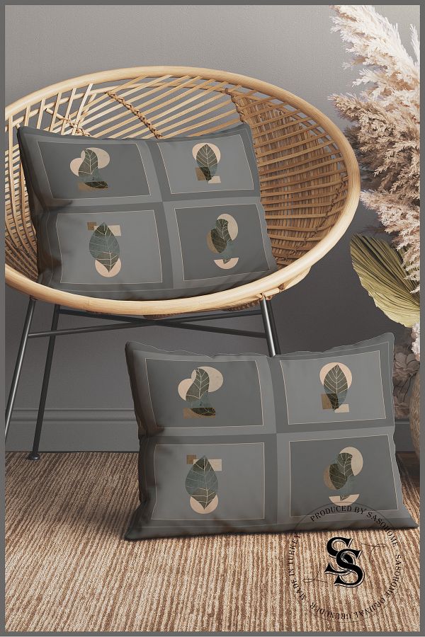 SasoHome-Surreal Leaf Patterns on Grey Floor 2-Piece Rectangle Throw Pillow Cover 1