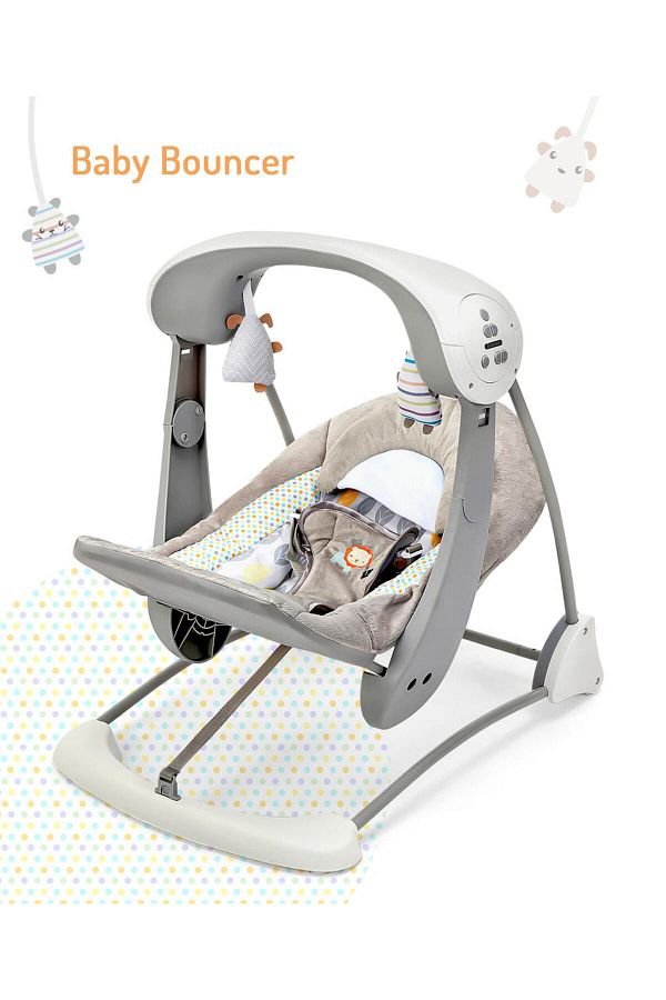 Fab N Funky-Portable Baby Swing - Grey 0M+, Foldable with Adjustable Speeds & Recline Positions 1