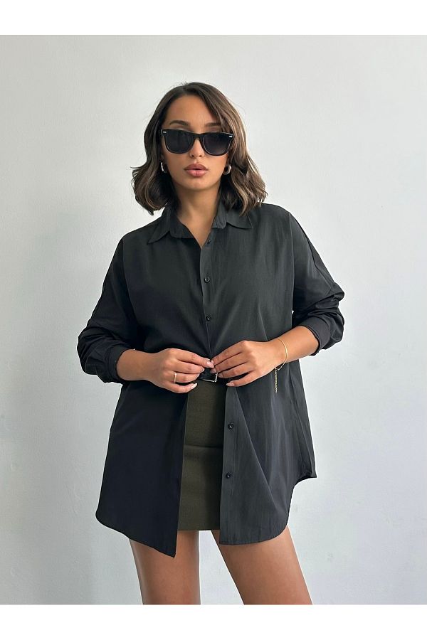 BEJNA-Schwarzes, übergroßes, langes Basic-Shirt für Damen 1