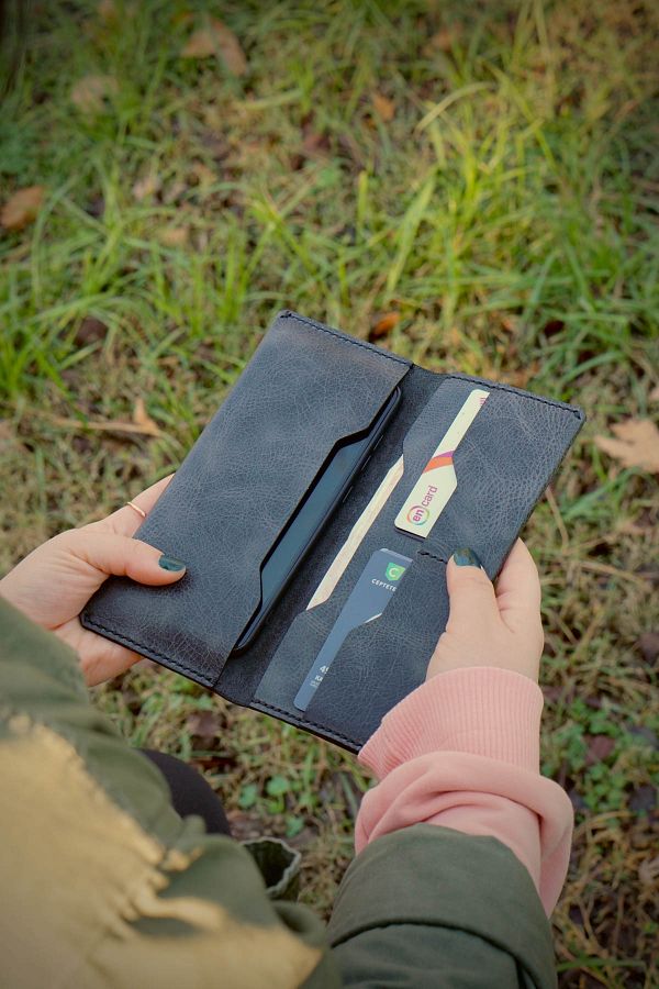 minimal X design-Minimal X Long Coin and Phone Wallet - Anthracite - Handmade & Real Leather - iPhone Samsung 1