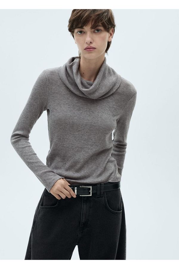 MANGO Woman-Turtleneck Ribbed T-Shirt 1