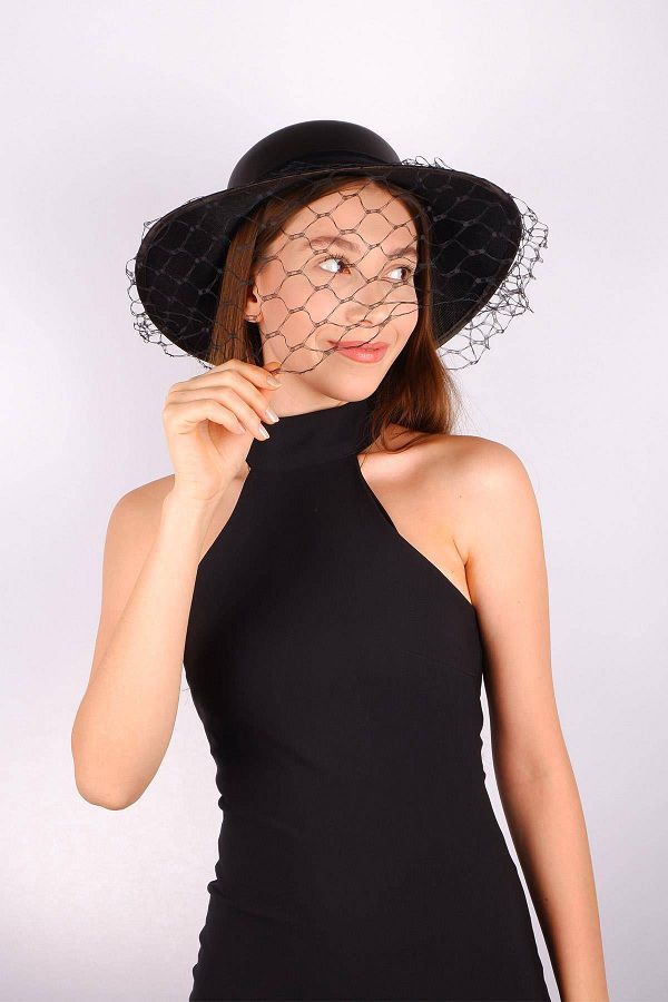 Hobigram-Black Wedding Hat Vualet Leva Net Tulle Bridal Accessory Hair Accessory 1