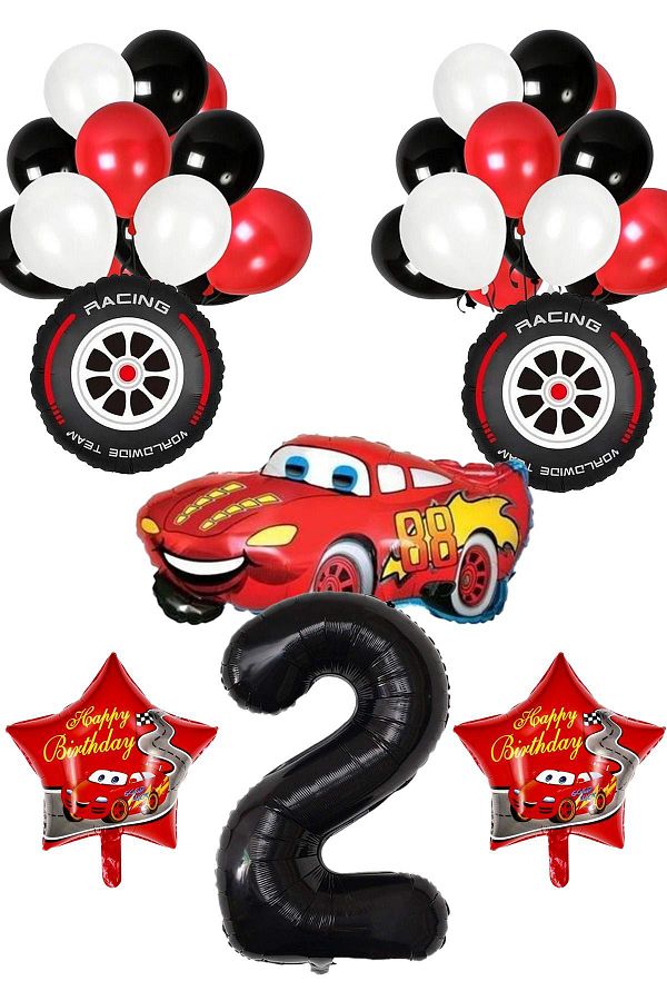 Patladı Gitti-2 Years Old Cars Themed Birthday Party Celebration Balloon Set 1