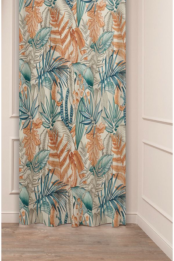 GREENDECOR-Bohemian Leaf Pattern Special Design Digital Printed (Single Wing) Background Curtain Soft Color Curtain 1