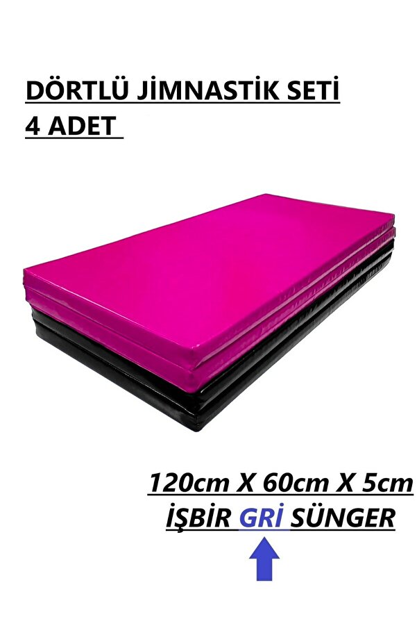 gürteks Siyah Pembe Dörtlü Set 60x120x5 cm Çocuk Jimnastik Minderi (PVC)