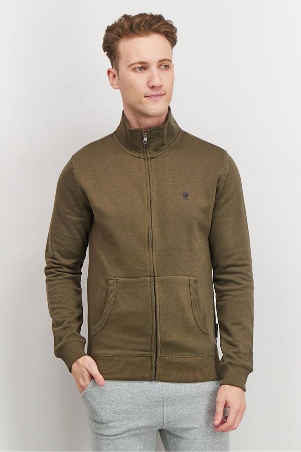 French Connection-Men Mock Neckline Long Sleeves Brand Logo Sweatshirt, Khaki And Olive 1