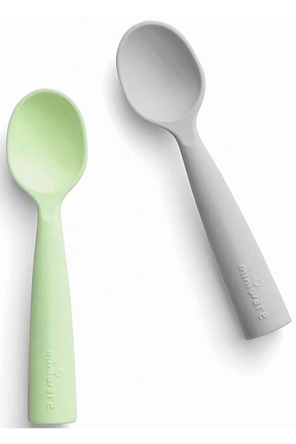 Miniware-Set de lingurite bebelusi Miniware, 100% silicon alimentar, Grey+Keylime 1