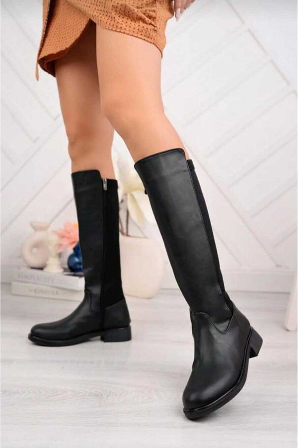 Eray Women s Leather Flexible Stretch Fabric Knee High Boots Trendyol