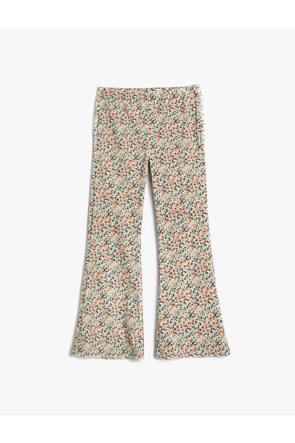 Koton-Floral Flared Trousers with Elastic Waist 1