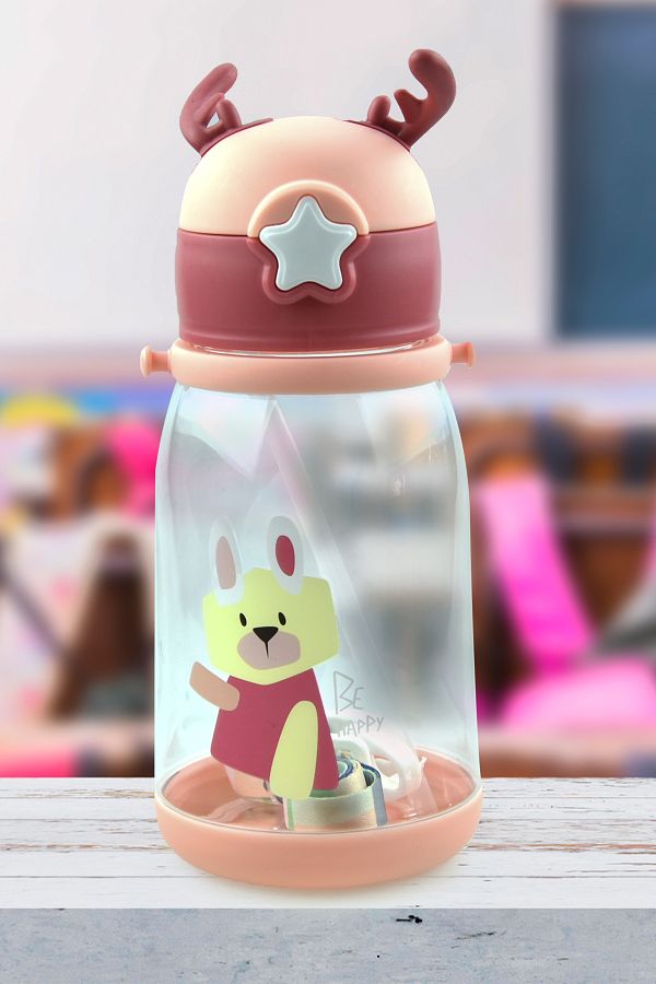 Kids Like-600 ml Healthy Deer Figured Polycarbonate Flask - with Straw and Hanger 1