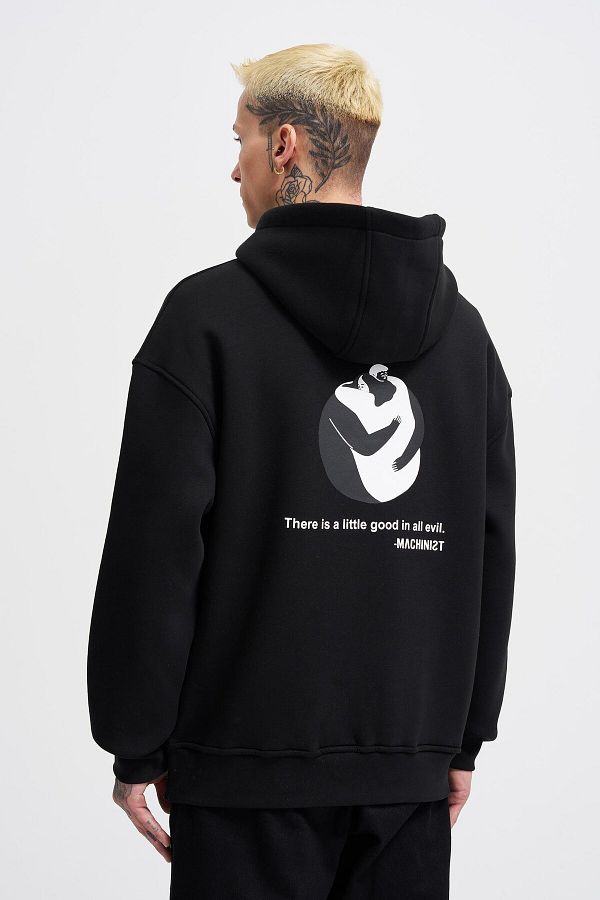 Machinist-Men's Good And Evil Printed Oversize Black Sweatshirt 1