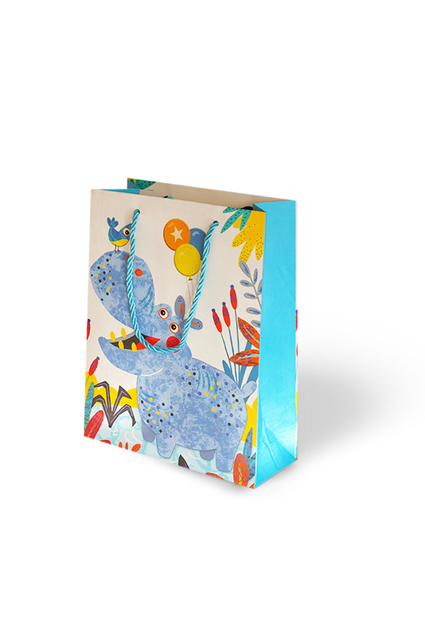 kidspartim Lüks Karton Çanta Hayvanlar Alemi Yaldızlı Baskılı Balon Temalı 18x24 cm