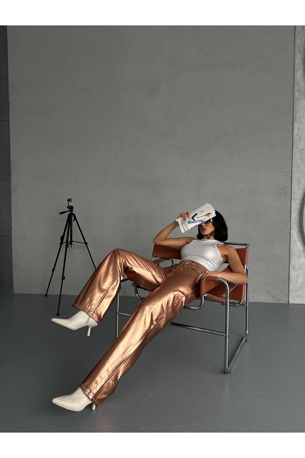 Zeo Basic-Bronze Color Printed Pants 1