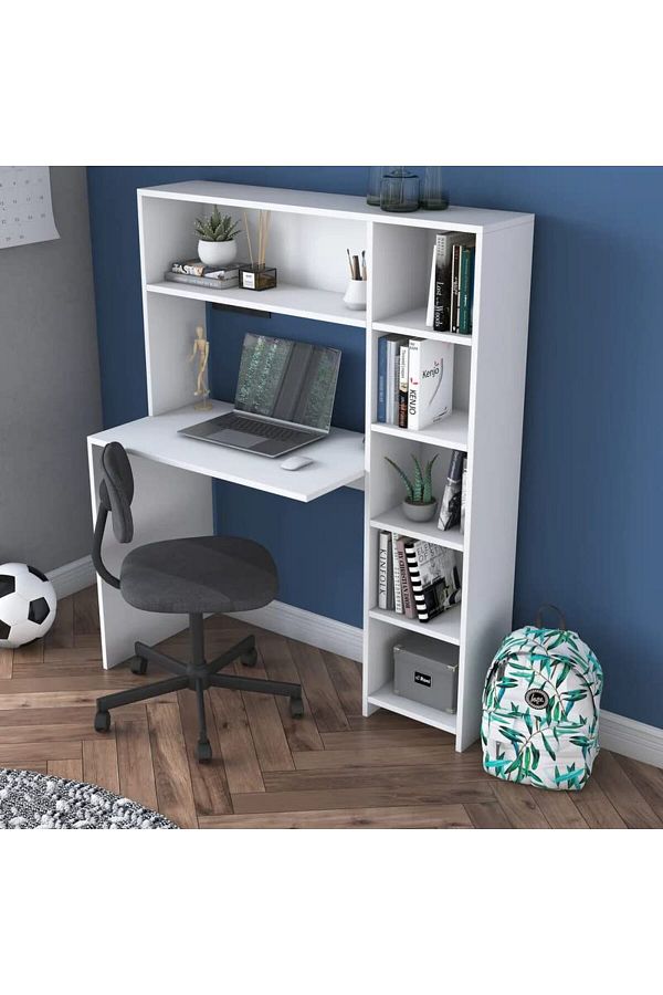 Home Canvas-Computer Desk with Bookshelf and Shelves White - White 1
