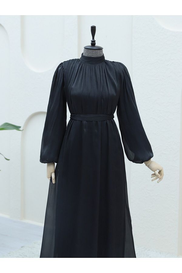 Modamorfo-Schulterfreies, glitzerndes Ballonärmelkleid aus Stoff – Schwarz 1