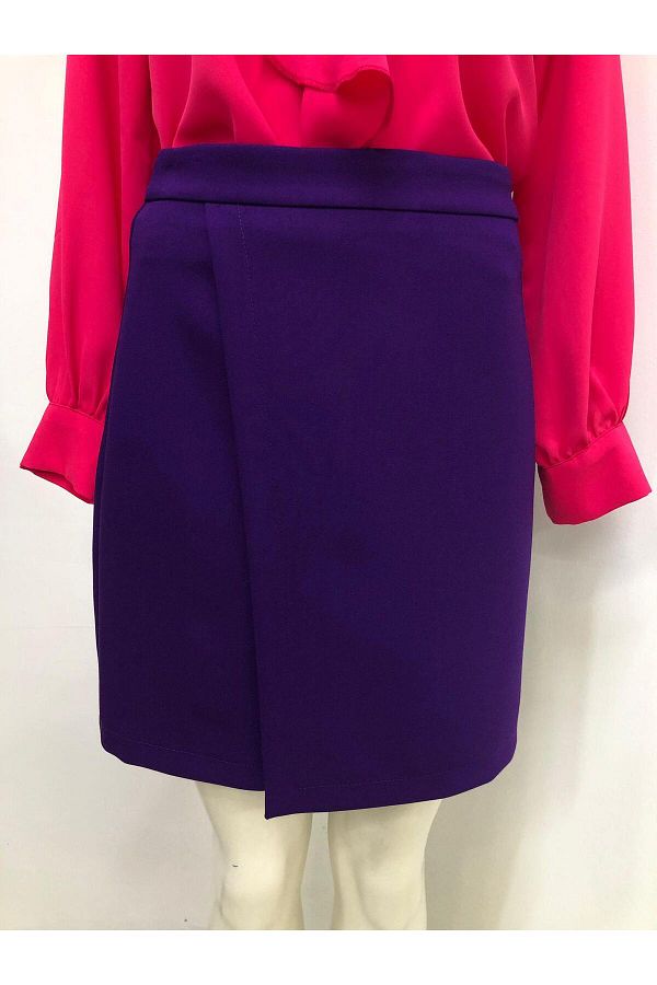 Jument High Waist Wrap Double Breasted Lightweight Mini Pencil Skirt Women Purple