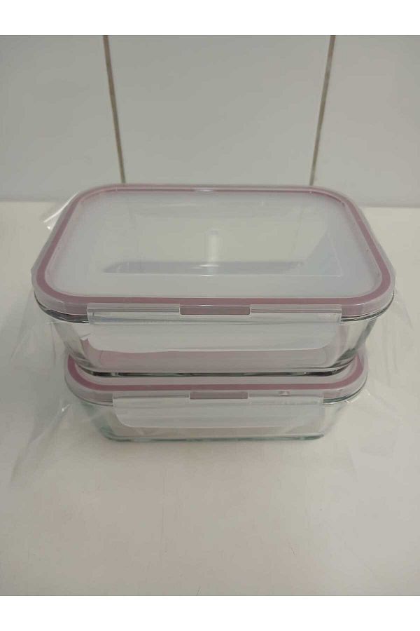 LAV-Feyzade Fresco Set of 2 Glass Storage Containers with Lock - Rectangular (1200 Cc) 1