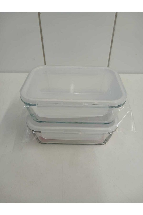 LAV-Feyzade Fresco Set of 2 Glass Storage Containers with Lock - Rectangular (1200 Cc) 1